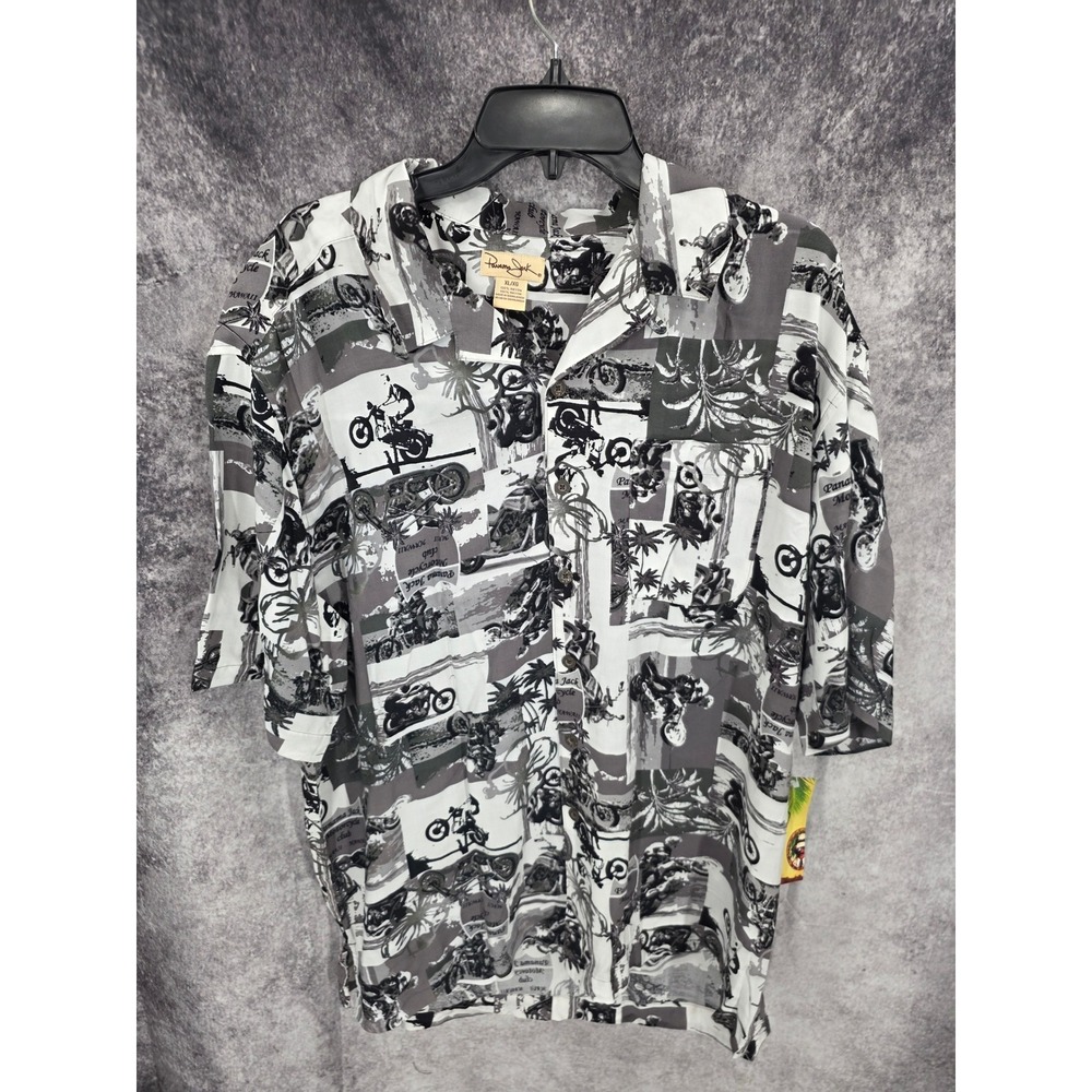 Panama Jack Shirt Mens XL Gray Button Up Moto Biker Vacation Rayon New With Tag